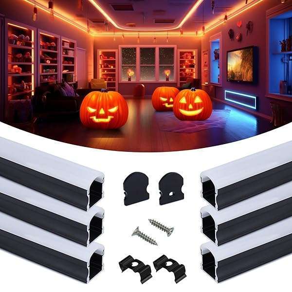 Muzata Muzata 6Pack 3.3FT/1M Excellent Spotless LED Strip Channel with Thicker Milky White Cover No Hot Spots Black Deeper LED Channel LED Strip Diffuser Channel LED Strip Light Diffuser U108 BW 1M