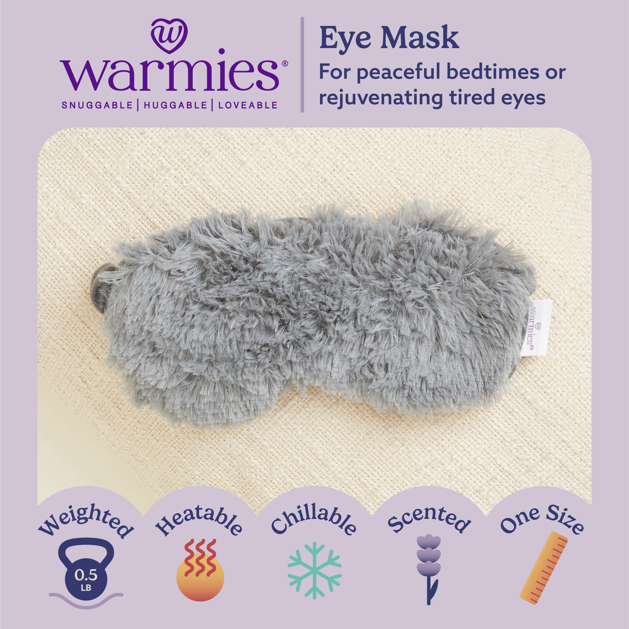 warmies Warmies Marshmallow Gray Microwaveable Lavender Eye Mask - Soothing Comfort for Relaxation - View 2 of 6