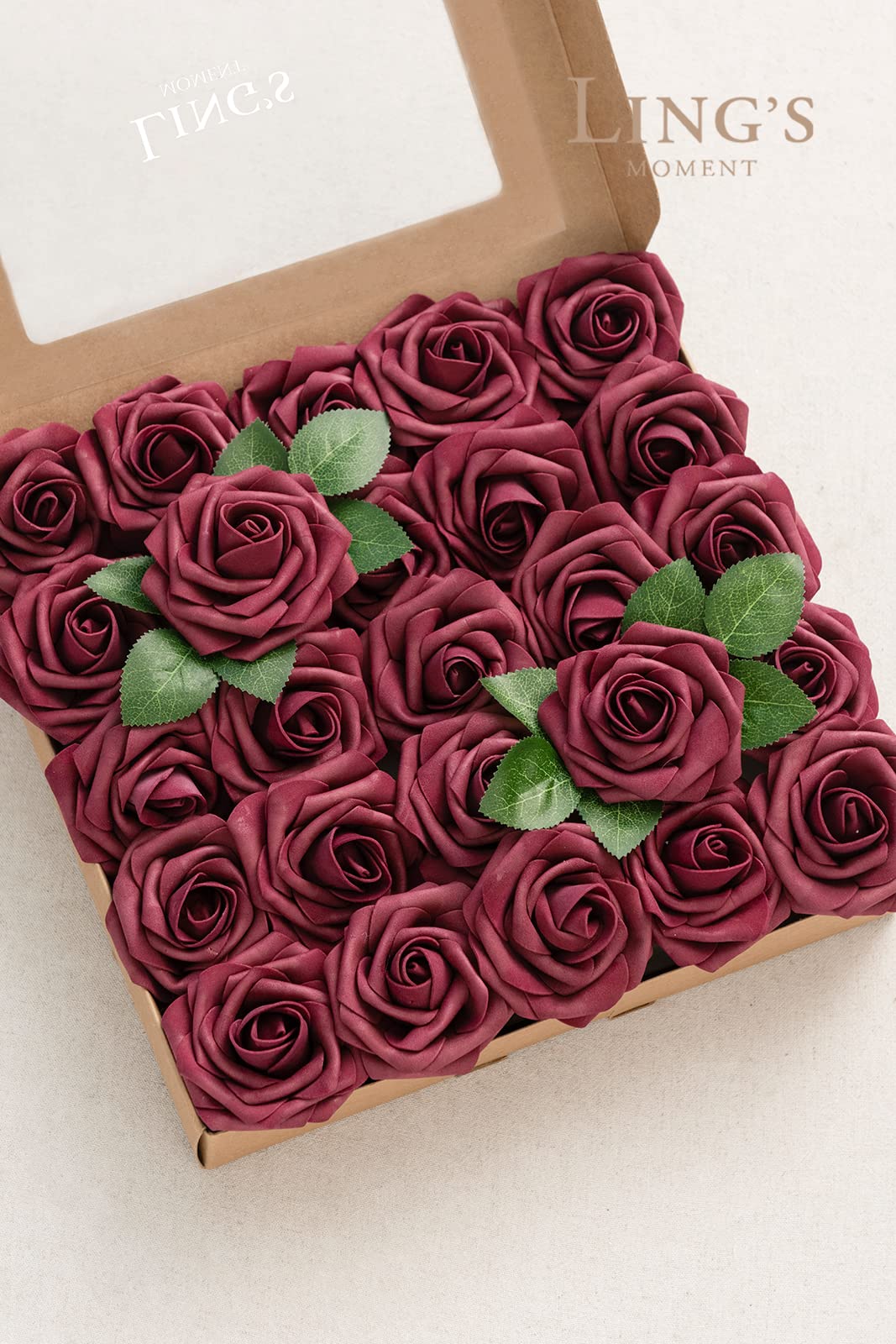 Ling's Moment 50Pcs Burgundy Roses Artificial Flowers Real Touch Foam for Wedding Bouquets Centerpieces and Home Decor - View 7 of 7
