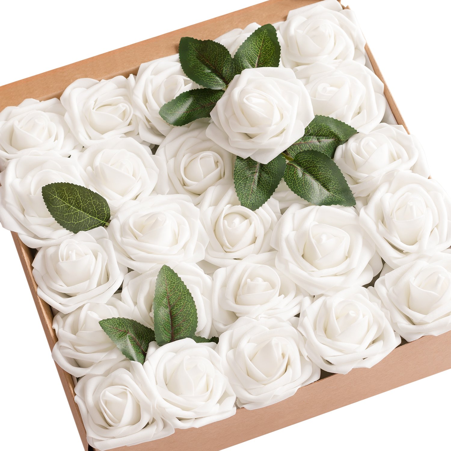 Ling's Moment 50Pcs White Roses Artificial Flowers Real Touch Foam for Wedding Decor Centerpieces Party Backdrop Room Garden Decorations