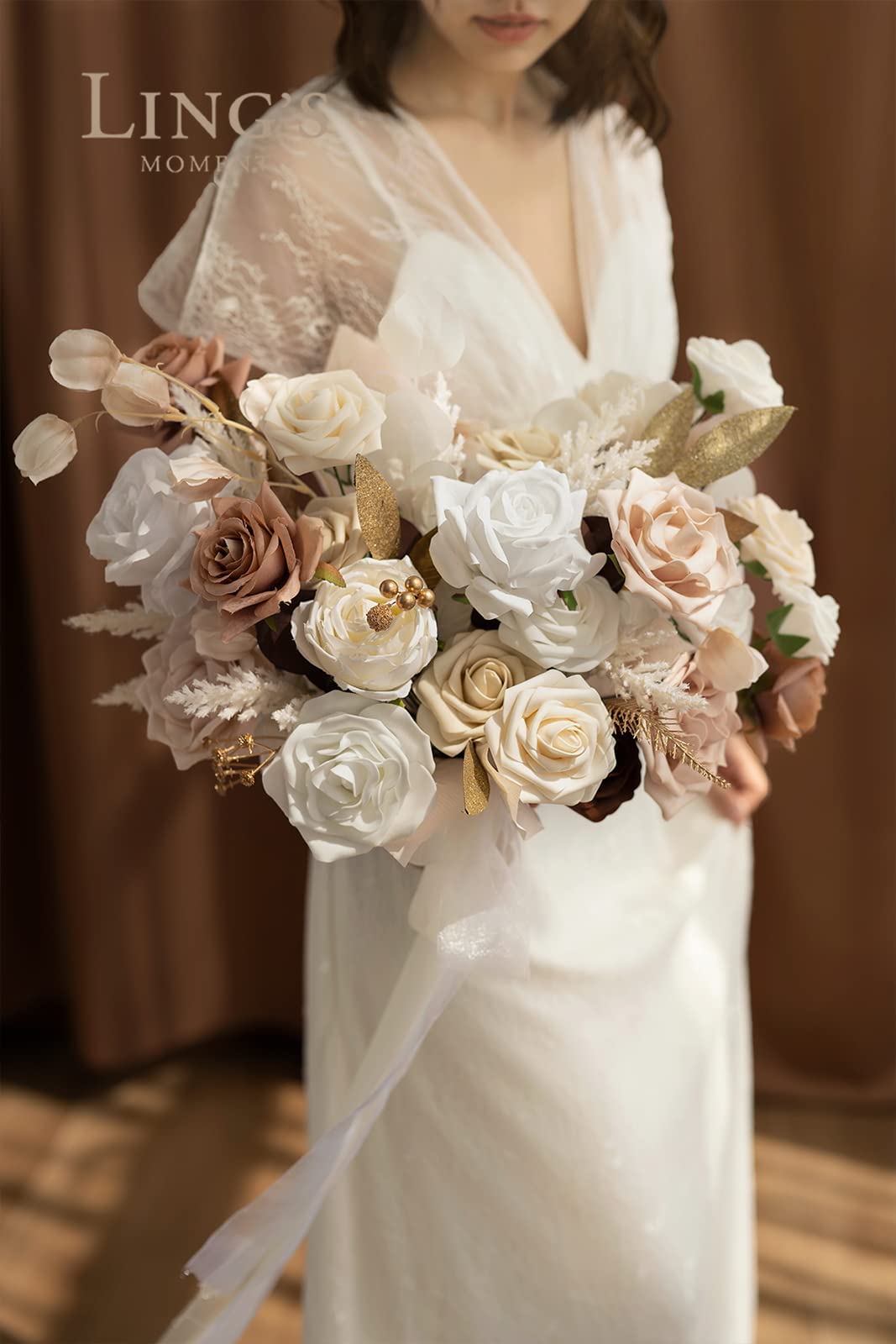 Ling's Moment 50Pcs Cream Roses Artificial Flowers Real Touch Foam for Wedding Bouquets Centerpieces Party Decor and Garden Decorations - View 3 of 7