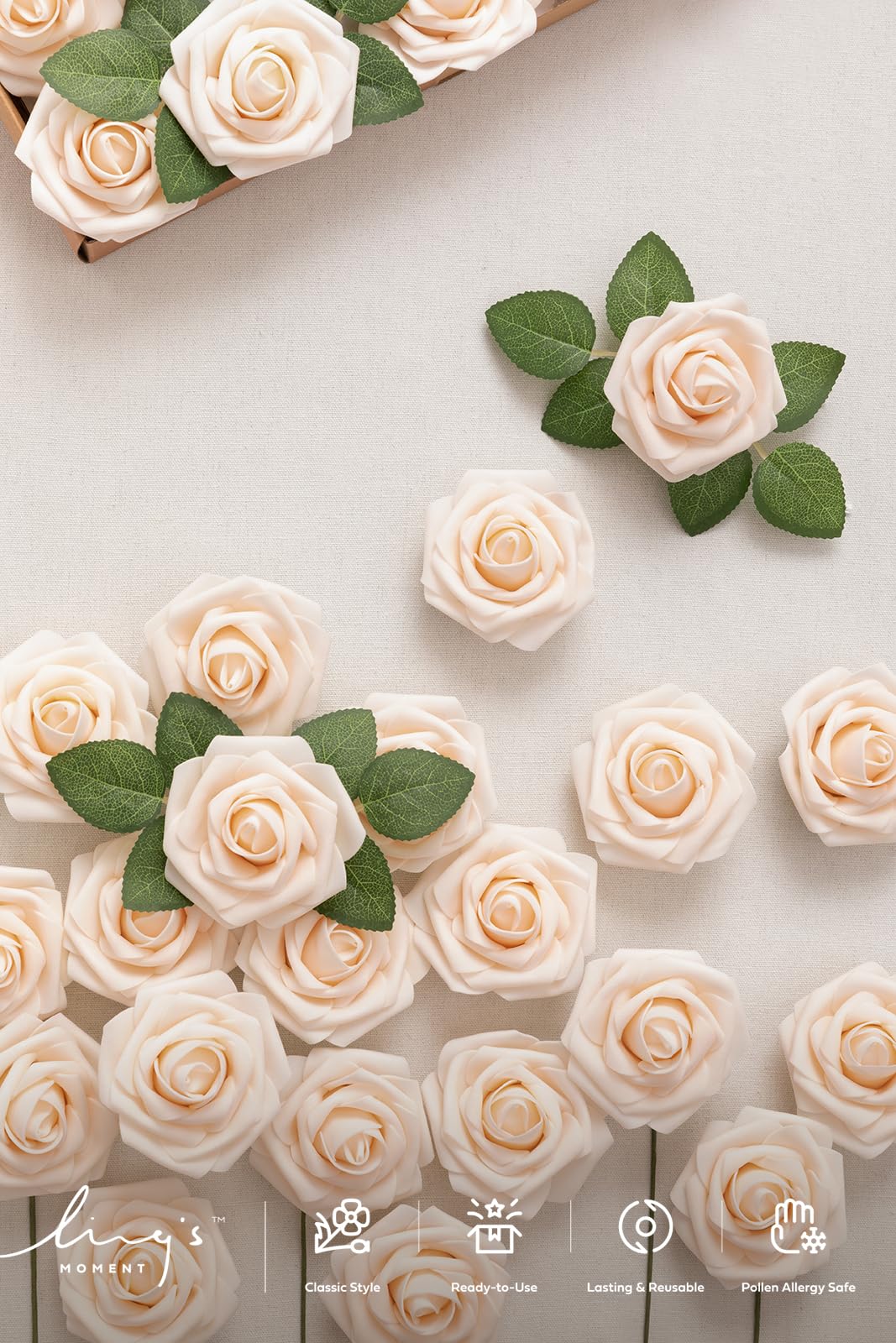 Ling's Moment 50Pcs Cream Roses Artificial Flowers Real Touch Foam for Wedding Bouquets Centerpieces Party Decor and Garden Decorations - View 4 of 7