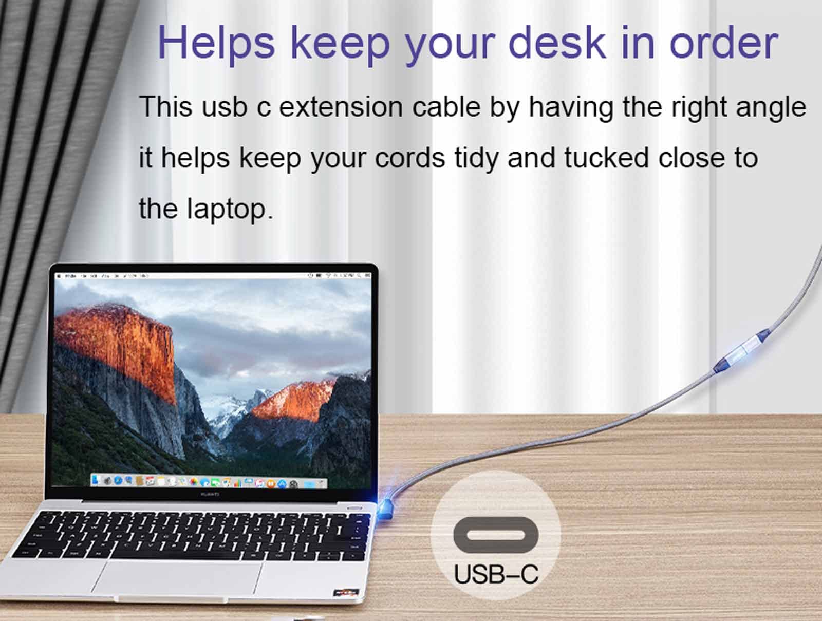 90 Degree USB C Extension Cable 6.6FT Right Angle Type C Adapter for iPhone 15 USB-C MagSafe Charger MacBook Pro and Camera Data Transfer - View 6 of 7