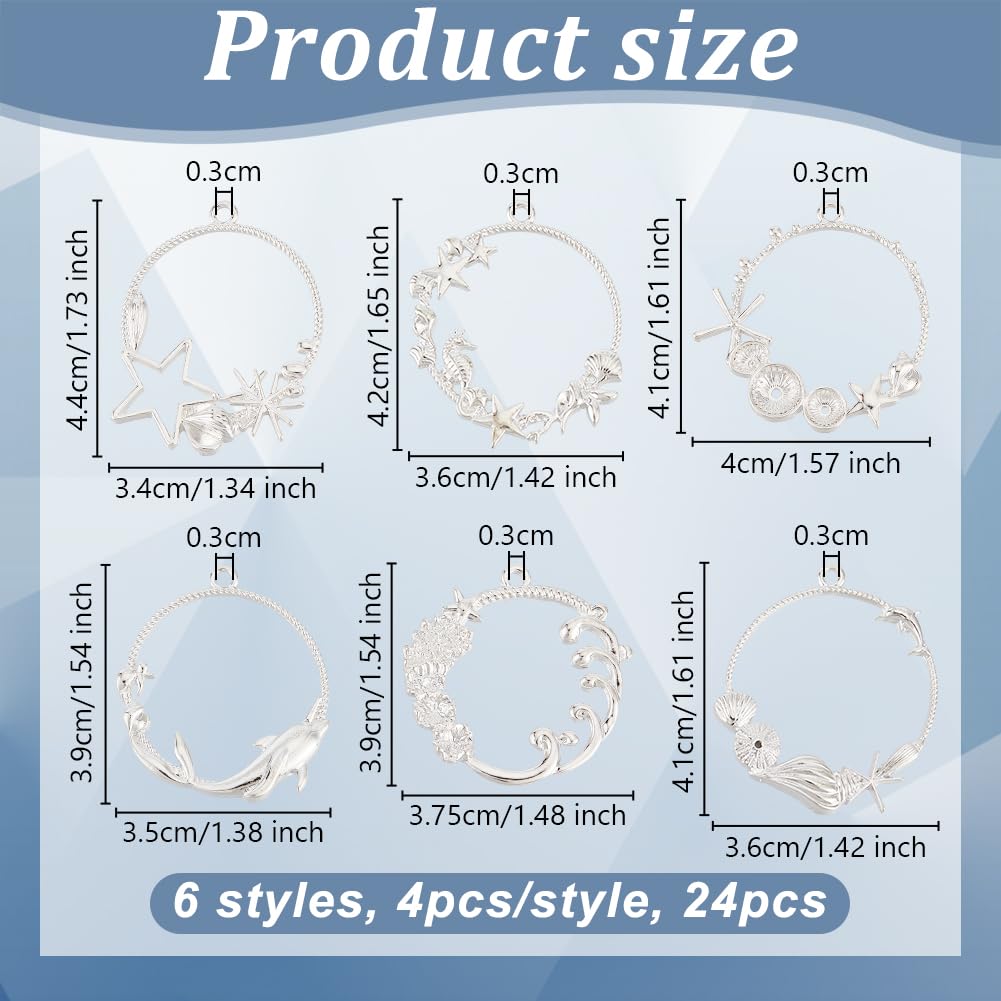 OLYCRAFT 24pcs Sea Open Bezel Charms Ocean Frame Pendant Resin Alloy for Jewelry Making DIY Crafts Summer Decorations Silver - View 2 of 6