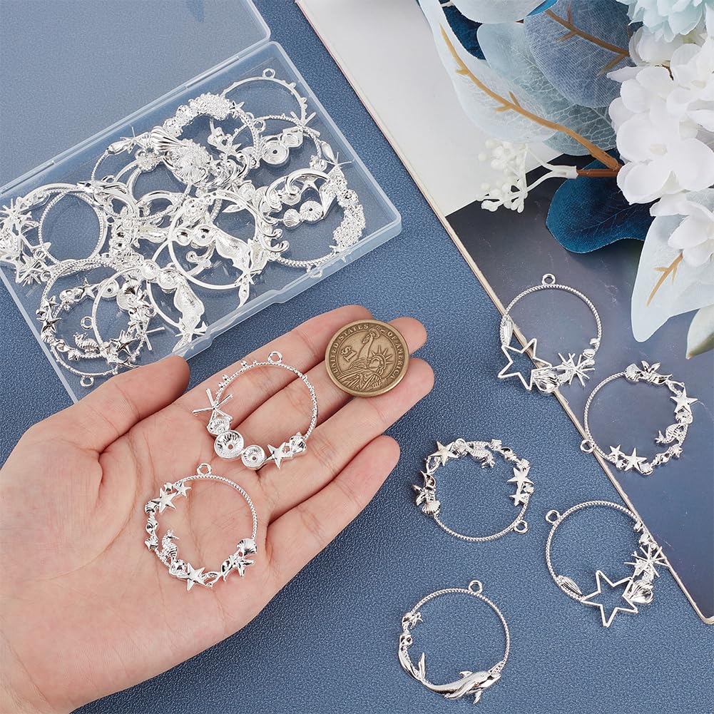 OLYCRAFT 24pcs Sea Open Bezel Charms Ocean Frame Pendant Resin Alloy for Jewelry Making DIY Crafts Summer Decorations Silver - View 3 of 6