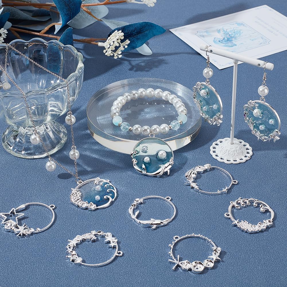 OLYCRAFT 24pcs Sea Open Bezel Charms Ocean Frame Pendant Resin Alloy for Jewelry Making DIY Crafts Summer Decorations Silver - View 5 of 6