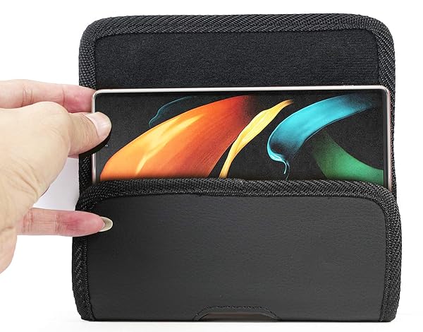 Nakedcellphone Premium Nakedcellphone Black Vegan Leather Case for Galaxy Z Fold 5 - Horizontal Pouch with Metal Clip & Magnetic Closure - View 2 of 9