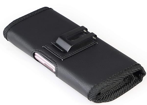 Nakedcellphone Premium Nakedcellphone Black Vegan Leather Case for Galaxy Z Fold 5 - Horizontal Pouch with Metal Clip & Magnetic Closure - View 4 of 9