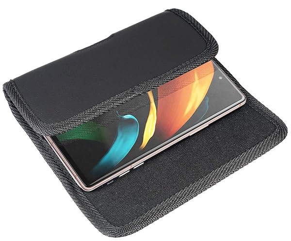 Nakedcellphone Premium Nakedcellphone Black Vegan Leather Case for Galaxy Z Fold 5 - Horizontal Pouch with Metal Clip & Magnetic Closure - View 5 of 9