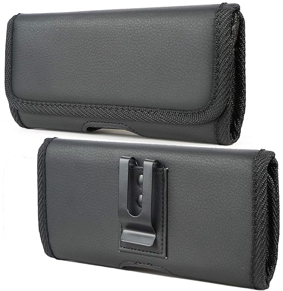 Premium Nakedcellphone Black Vegan Leather Case for Galaxy Z Fold 5 - Horizontal Pouch with Metal Clip & Magnetic Closure