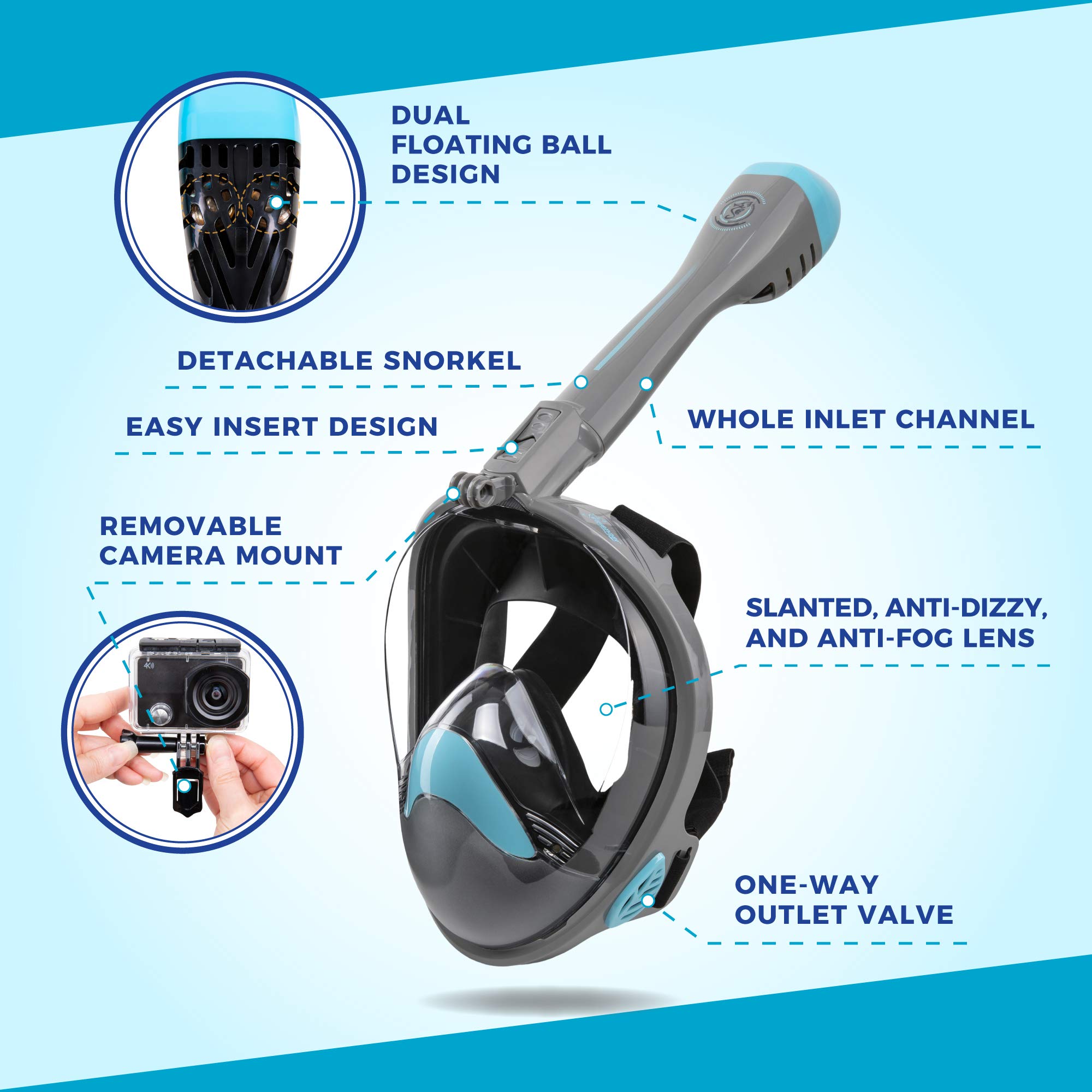 Seavenger Seavenger Nautilus Full Face Snorkel Mask - New Breathing System (Dark Floral, S/M) for Ultimate Underwater Experience - View 5 of 6