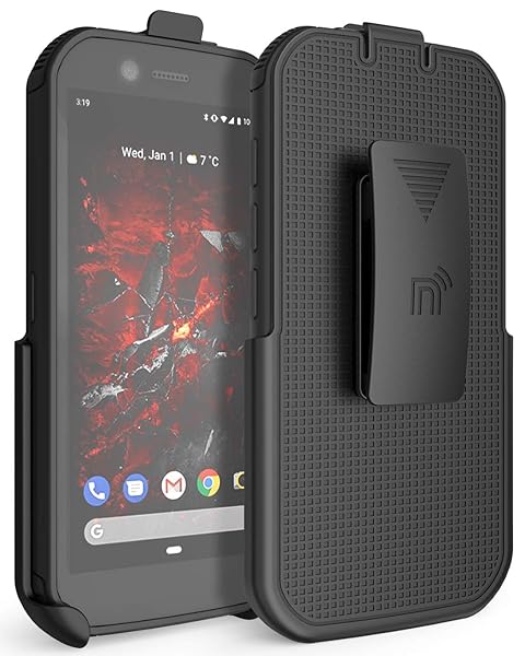 Nakedcellphone Buy Nakedcellphone Black Holster for CAT S42 - Rotating Belt Clip & Kickstand Case - View 3 of 10