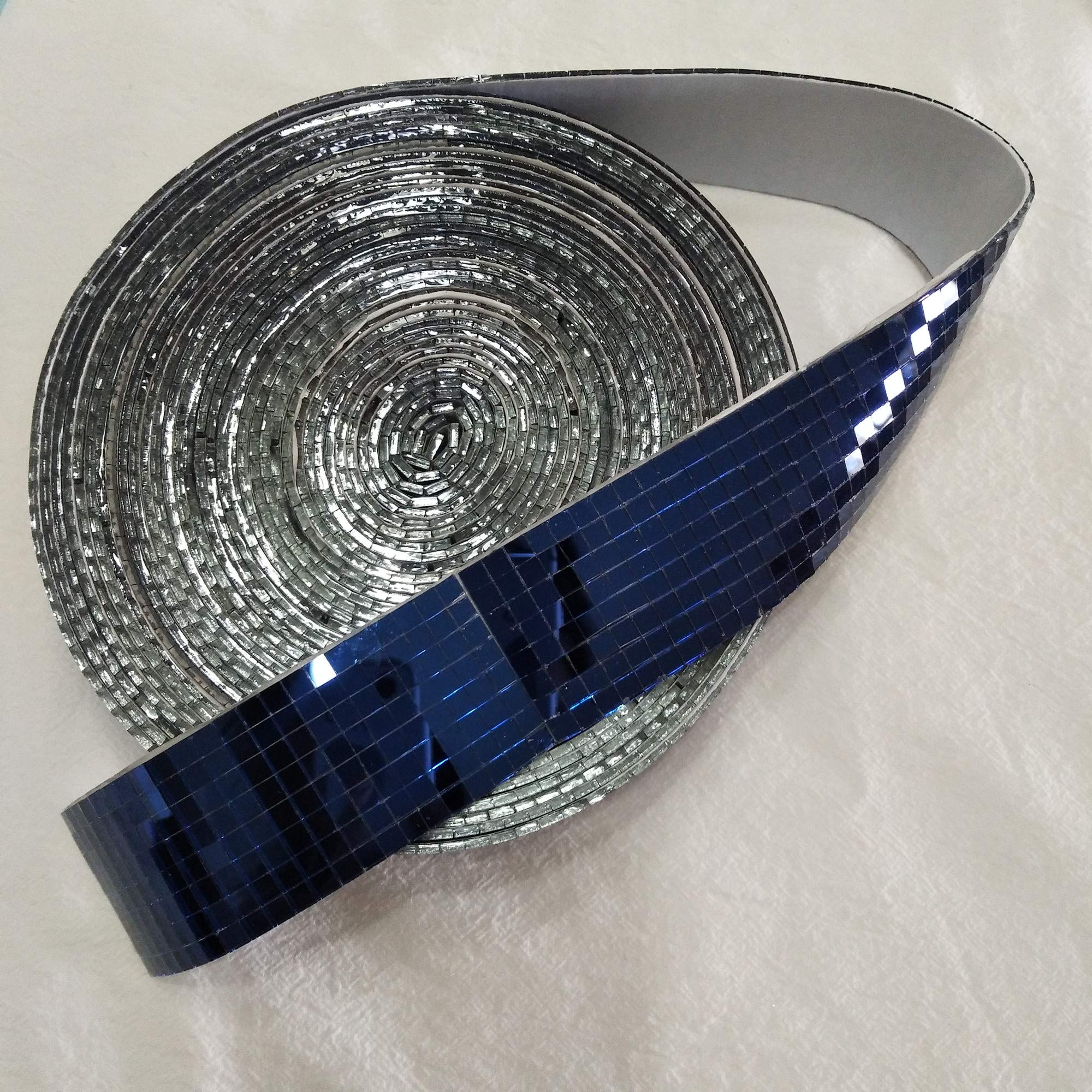 Yongpan Glass Mirror Mosaic 3932 Pieces Self-Adhesive Mini Square Tiles for DIY Crafts and Home Decor Blue 2.5M Length