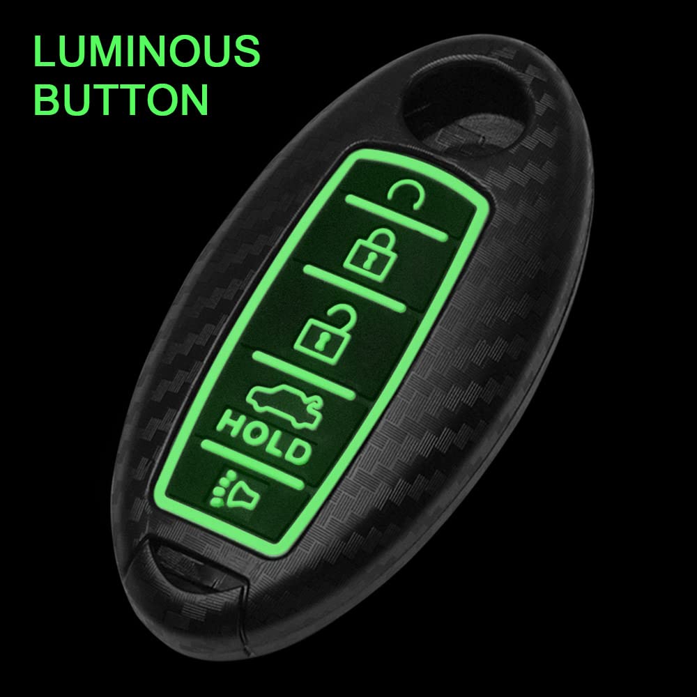 TANGSEN Smart Key Fob Case for Infiniti and Nissan 5 Button Keyless Entry Remote Carbon Fiber ABS Blue Silicone Cover - View 2 of 5