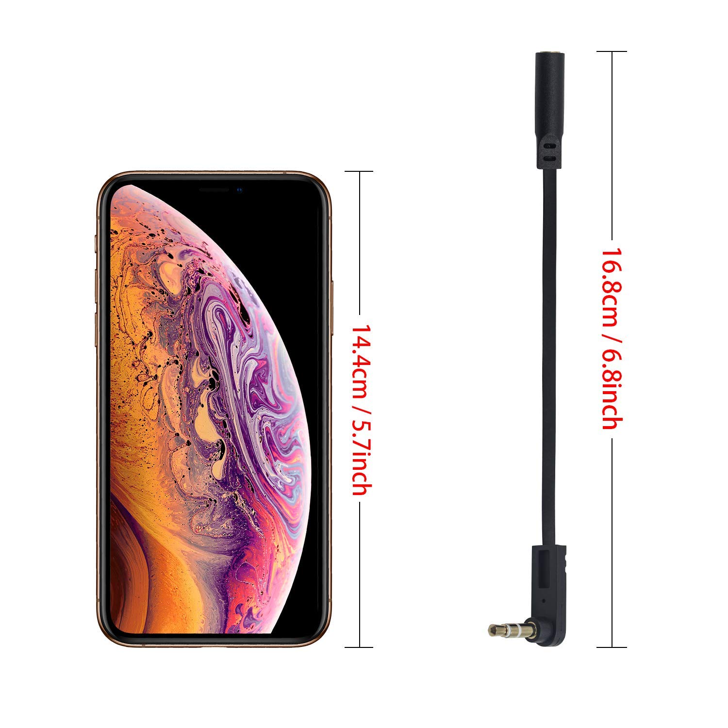 Poyiccot 3.5mm Headphone Extension Cable 2-Pack Flat Right Angle Male to Female Audio Stereo Short Cable for Phones Speakers PS4 Headset 6.8inch - View 6 of 7