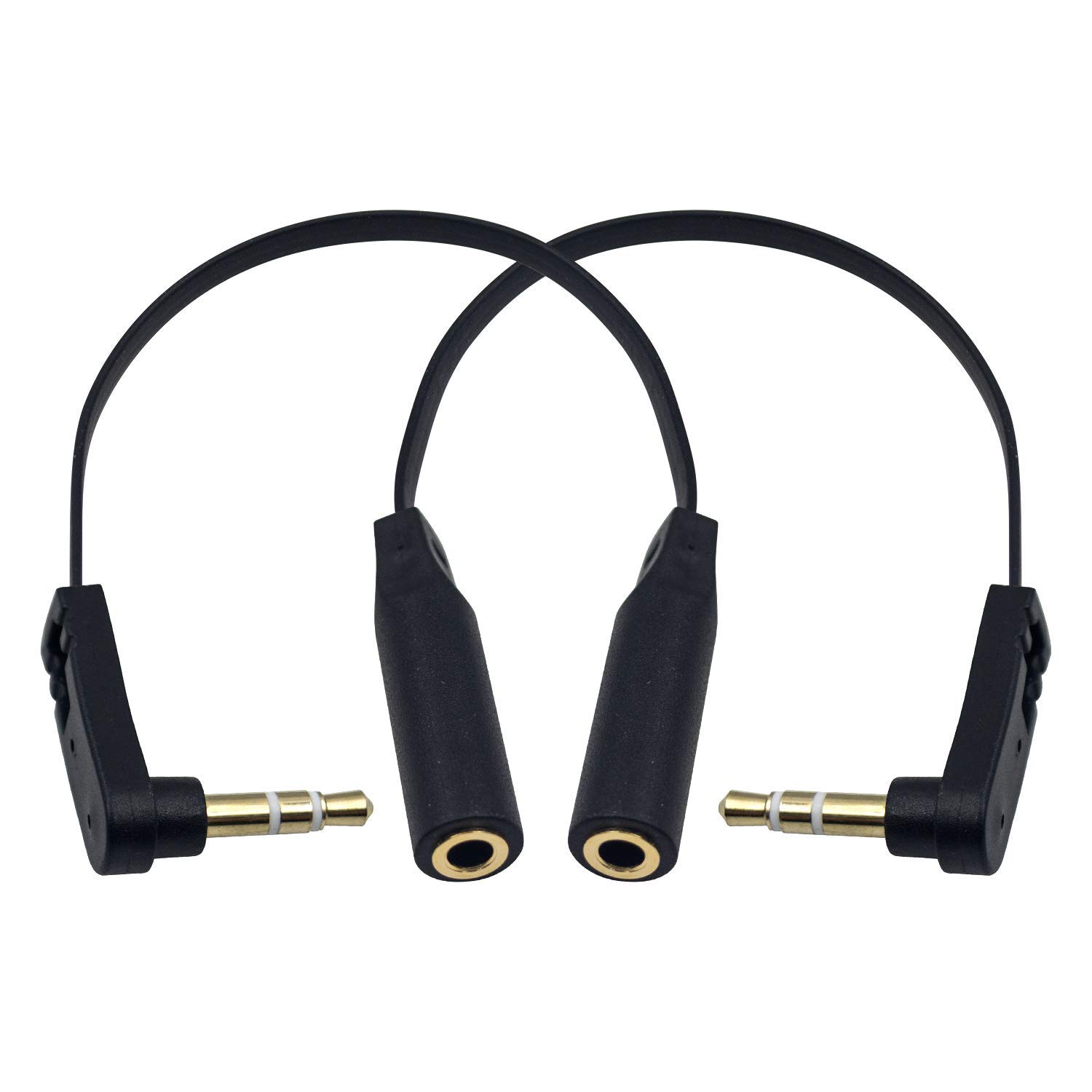 Poyiccot 3.5mm Headphone Extension Cable 2-Pack Flat Right Angle Male to Female Audio Stereo Short Cable for Phones Speakers PS4 Headset 6.8inch
