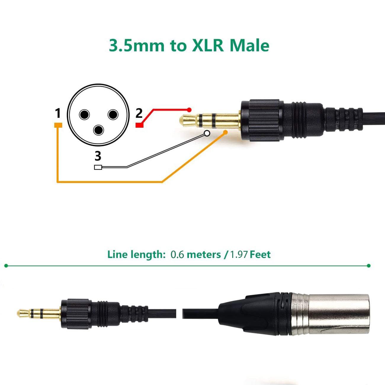 CANFON Canfon 3.5mm TRS to XLR Male Wireless Receiver Microphone Cable Compatible with SONY UWP V1 D11 D21 for DJ Studio and Active Speakers 0.6M - View 2 of 7