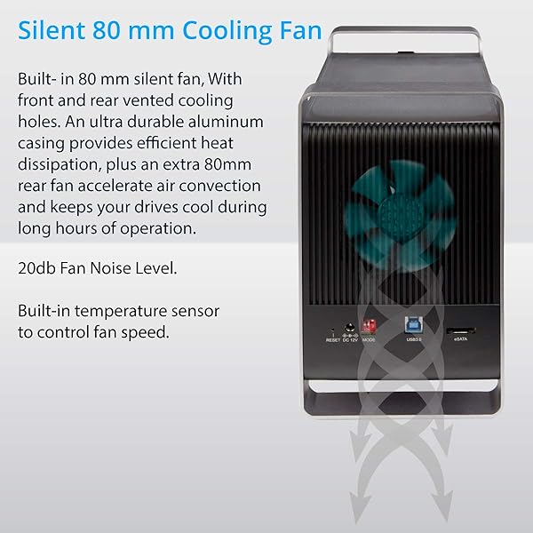 IO CREST Syba 5 Bay SATA HDD Enclosure: 80TB, USB 3.0/eSATA, RAID 0/1/5/10/JBOD - SY-ENC50122 - View 6 of 7