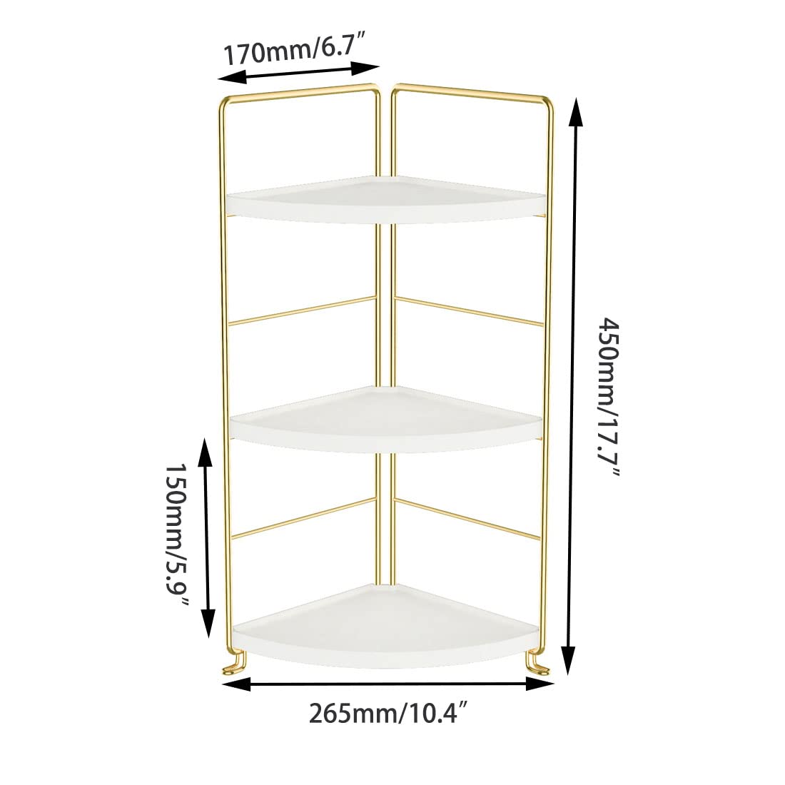 3 Tier Kitchen Spice Rack and Triangle Bathroom Countertop Storage Shelf Stackable Organizer for Kitchen and Cosmetics in Golden Finish - View 2 of 9