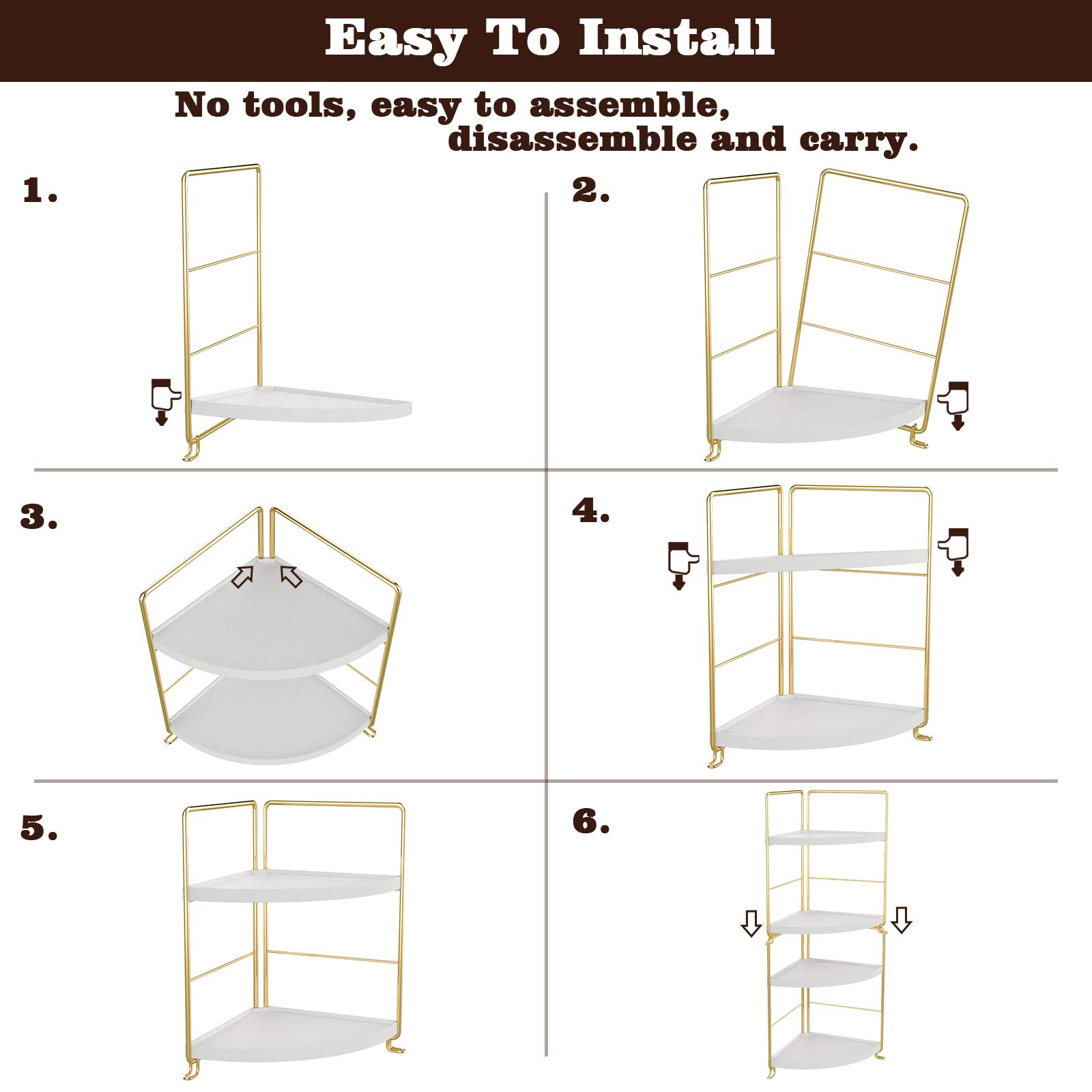 3 Tier Kitchen Spice Rack and Triangle Bathroom Countertop Storage Shelf Stackable Organizer for Kitchen and Cosmetics in Golden Finish - View 9 of 9