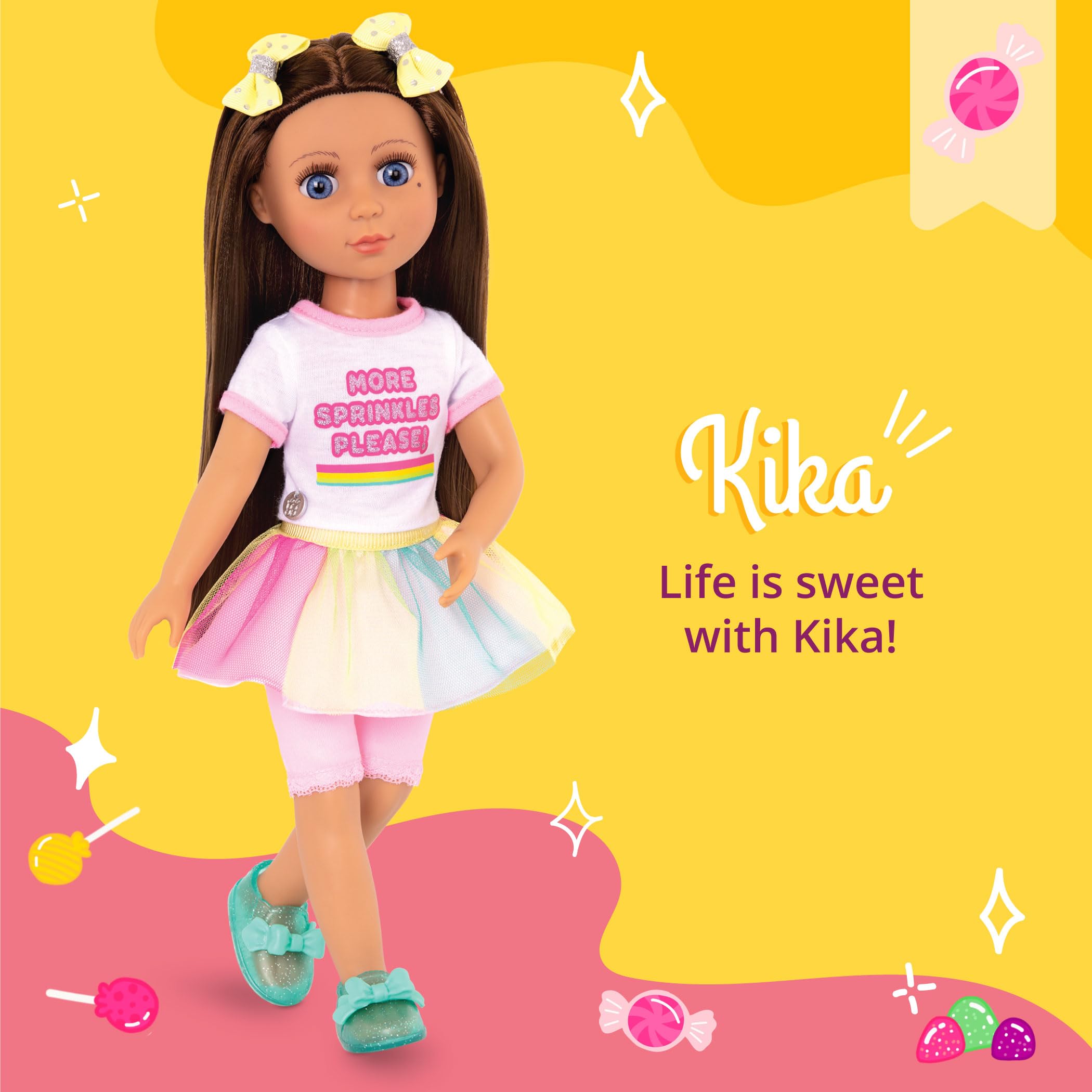Glitter Girls 14 Inch Fashion Doll Kika with Brown Hair Blue Eyes Ice Cream Outfit Tutu Skirt Hair Bow Glitter Sandals for Ages 3 and Up - View 2 of 7