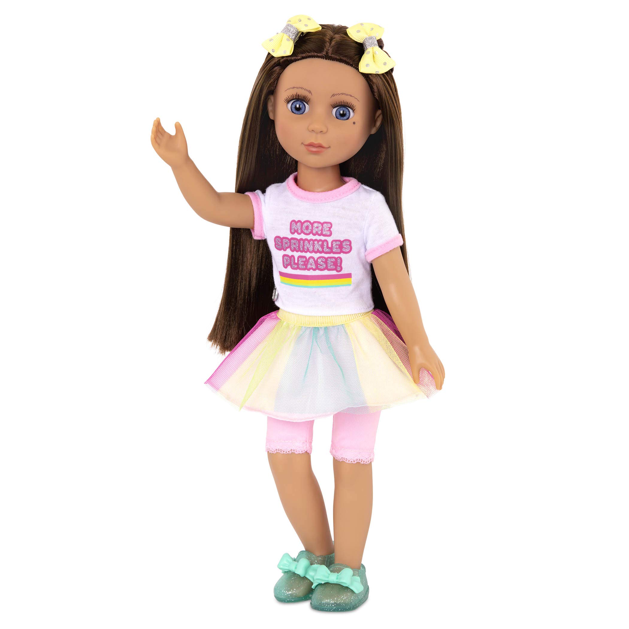 Glitter Girls 14 Inch Fashion Doll Kika with Brown Hair Blue Eyes Ice Cream Outfit Tutu Skirt Hair Bow Glitter Sandals for Ages 3 and Up