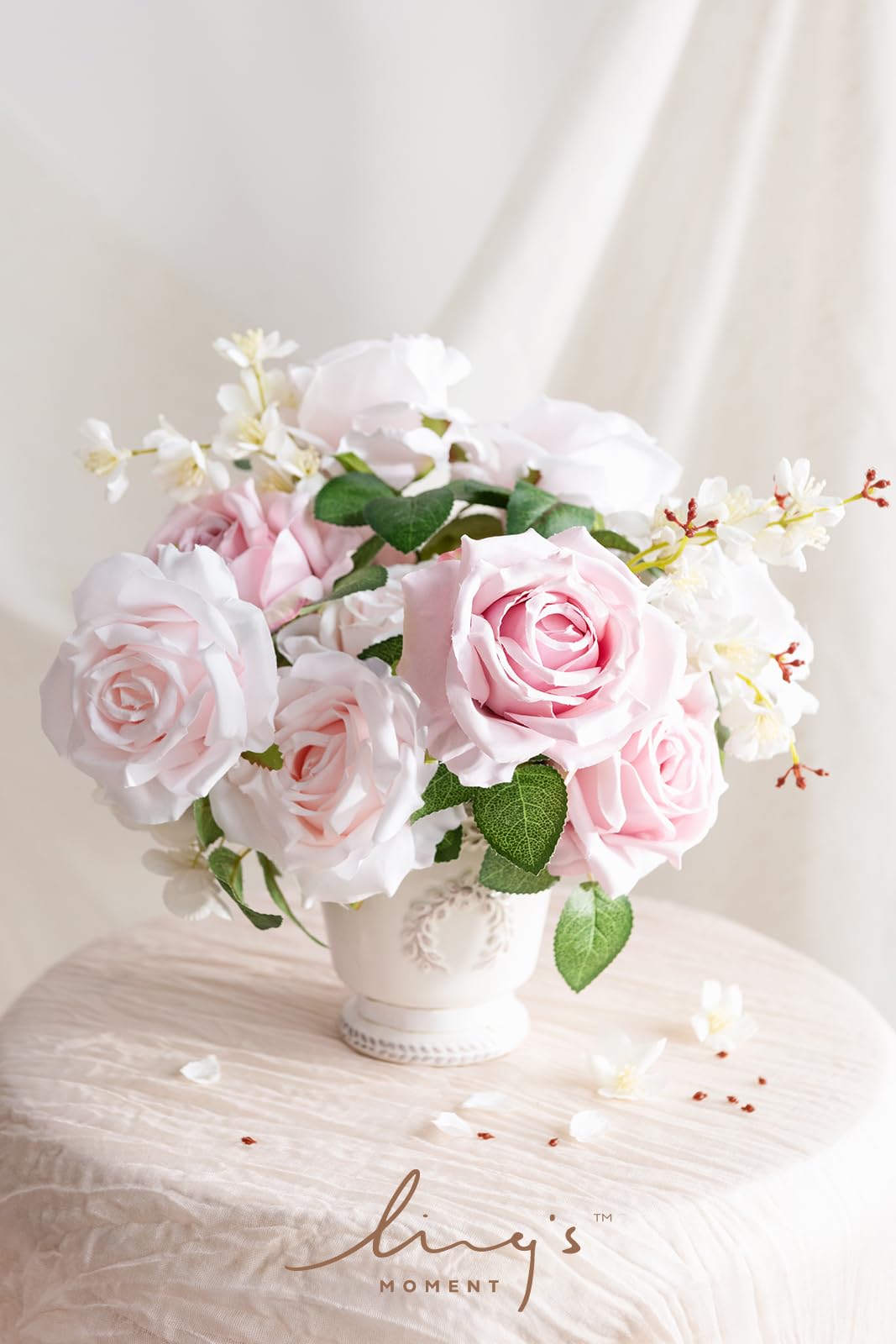 Ling's Moment 16pcs Blush Pink Silk Roses Real Look 3.5" Ombre Slate Pink Vendela Roses for DIY Wedding Bouquets Centerpieces Home Decor - View 2 of 9