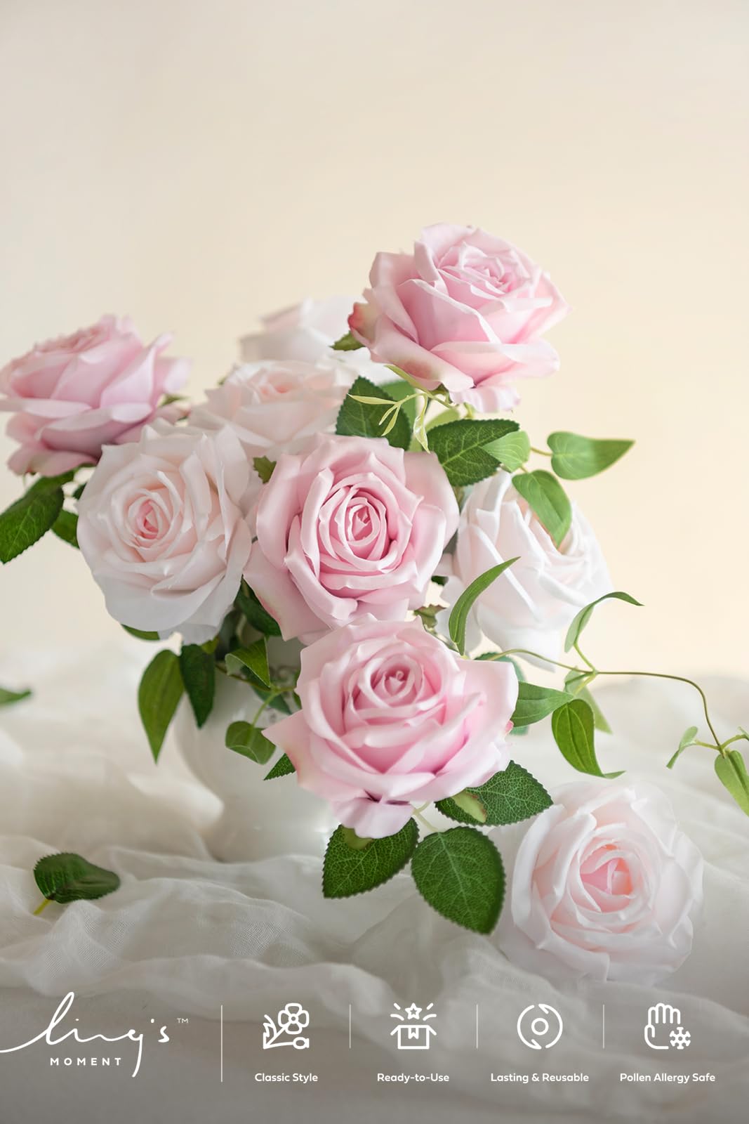 Ling's Moment 16pcs Blush Pink Silk Roses Real Look 3.5" Ombre Slate Pink Vendela Roses for DIY Wedding Bouquets Centerpieces Home Decor - View 3 of 9