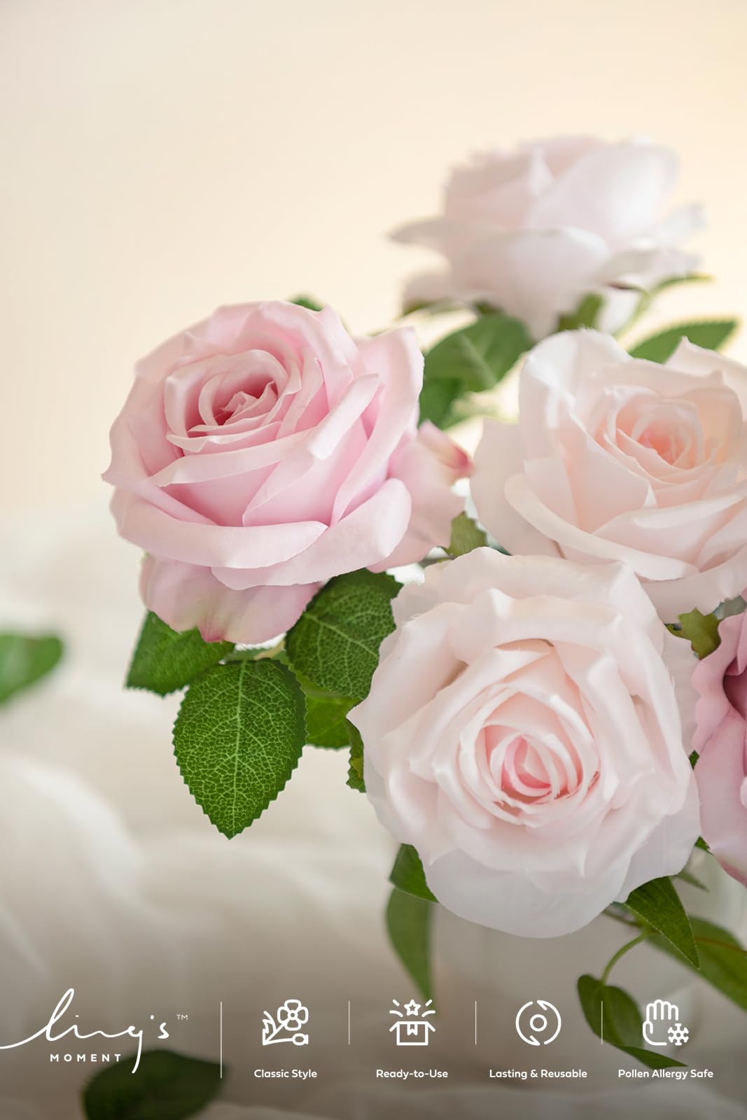 Ling's Moment 16pcs Blush Pink Silk Roses Real Look 3.5" Ombre Slate Pink Vendela Roses for DIY Wedding Bouquets Centerpieces Home Decor - View 4 of 9