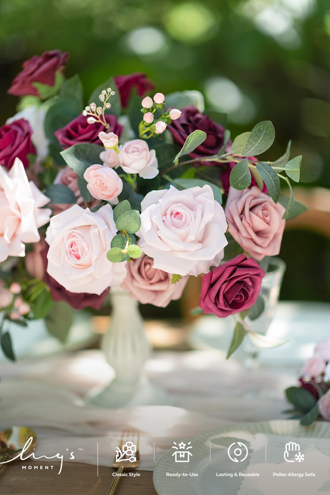 Ling's Moment 16pcs Pale Pink Silk Roses for DIY Wedding Bouquets Centerpieces Party Baby Shower Home Decoration - View 3 of 9