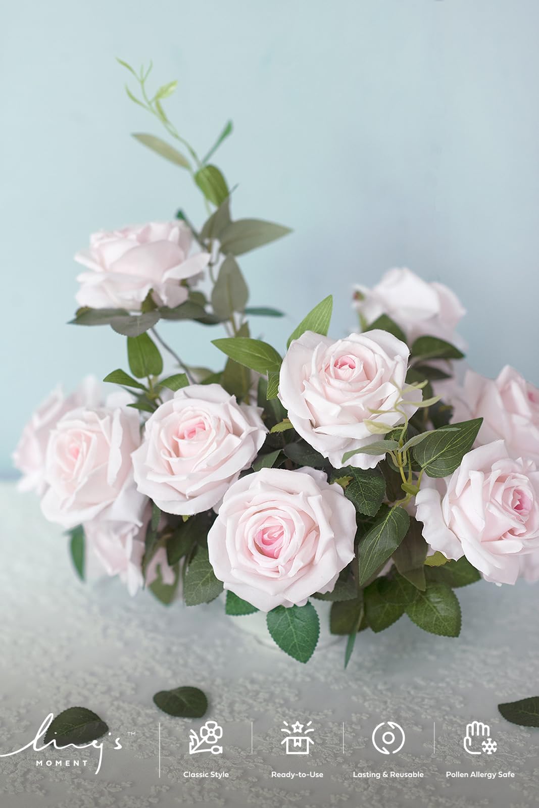 Ling's Moment 16pcs Pale Pink Silk Roses for DIY Wedding Bouquets Centerpieces Party Baby Shower Home Decoration - View 4 of 9