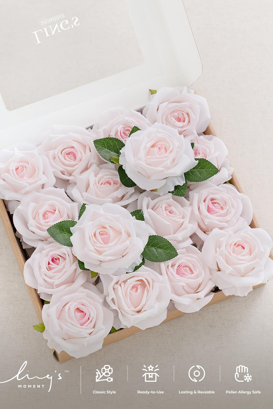 Ling's Moment 16pcs Pale Pink Silk Roses for DIY Wedding Bouquets Centerpieces Party Baby Shower Home Decoration - View 9 of 9