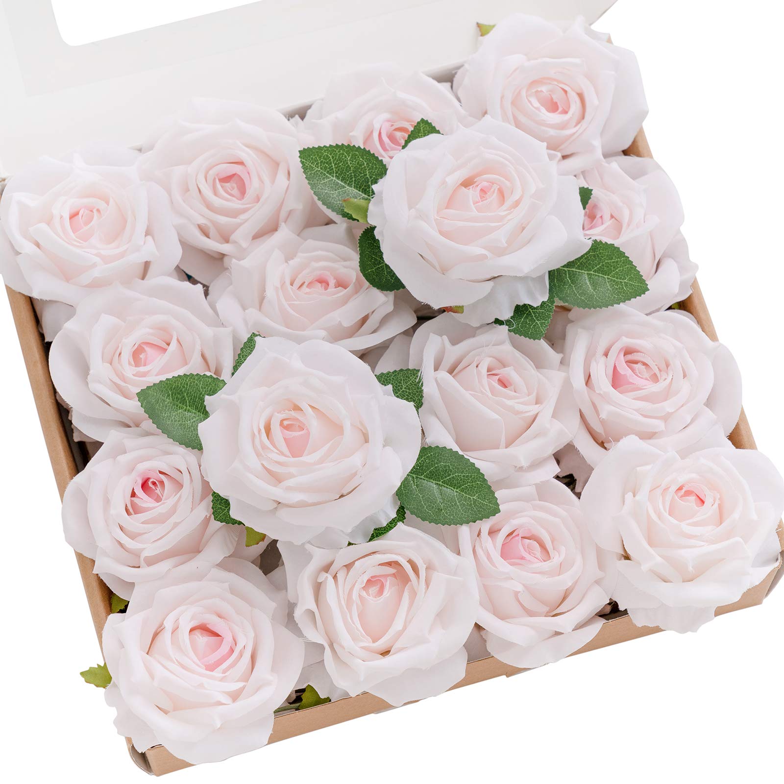 Ling's Moment 16pcs Pale Pink Silk Roses for DIY Wedding Bouquets Centerpieces Party Baby Shower Home Decoration