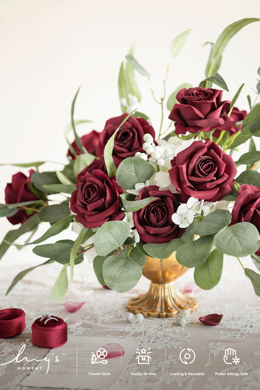 Ling's Moment 16pcs Burgundy Faux Silk Roses for DIY Wedding Bouquets Centerpieces Party Baby Shower Home Decoration - View 2 of 9