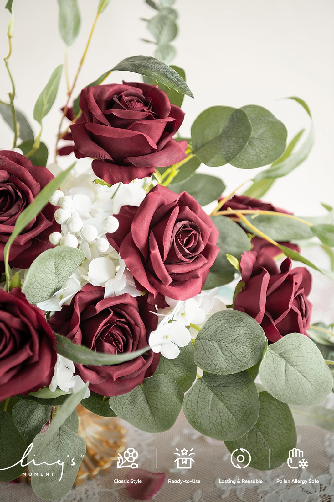 Ling's Moment 16pcs Burgundy Faux Silk Roses for DIY Wedding Bouquets Centerpieces Party Baby Shower Home Decoration - View 3 of 9