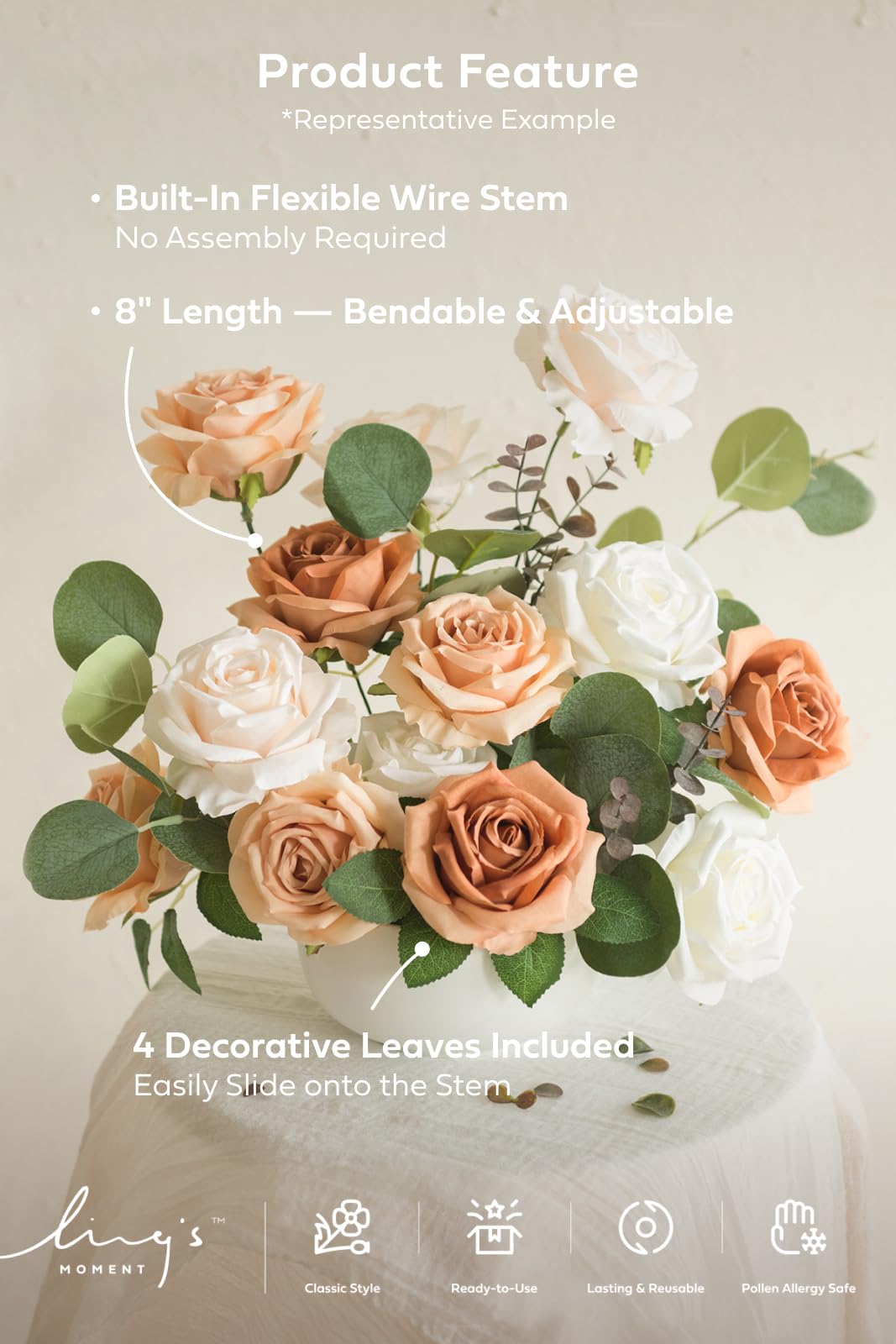 Ling's Moment 16pcs Burgundy Faux Silk Roses for DIY Wedding Bouquets Centerpieces Party Baby Shower Home Decoration - View 5 of 9