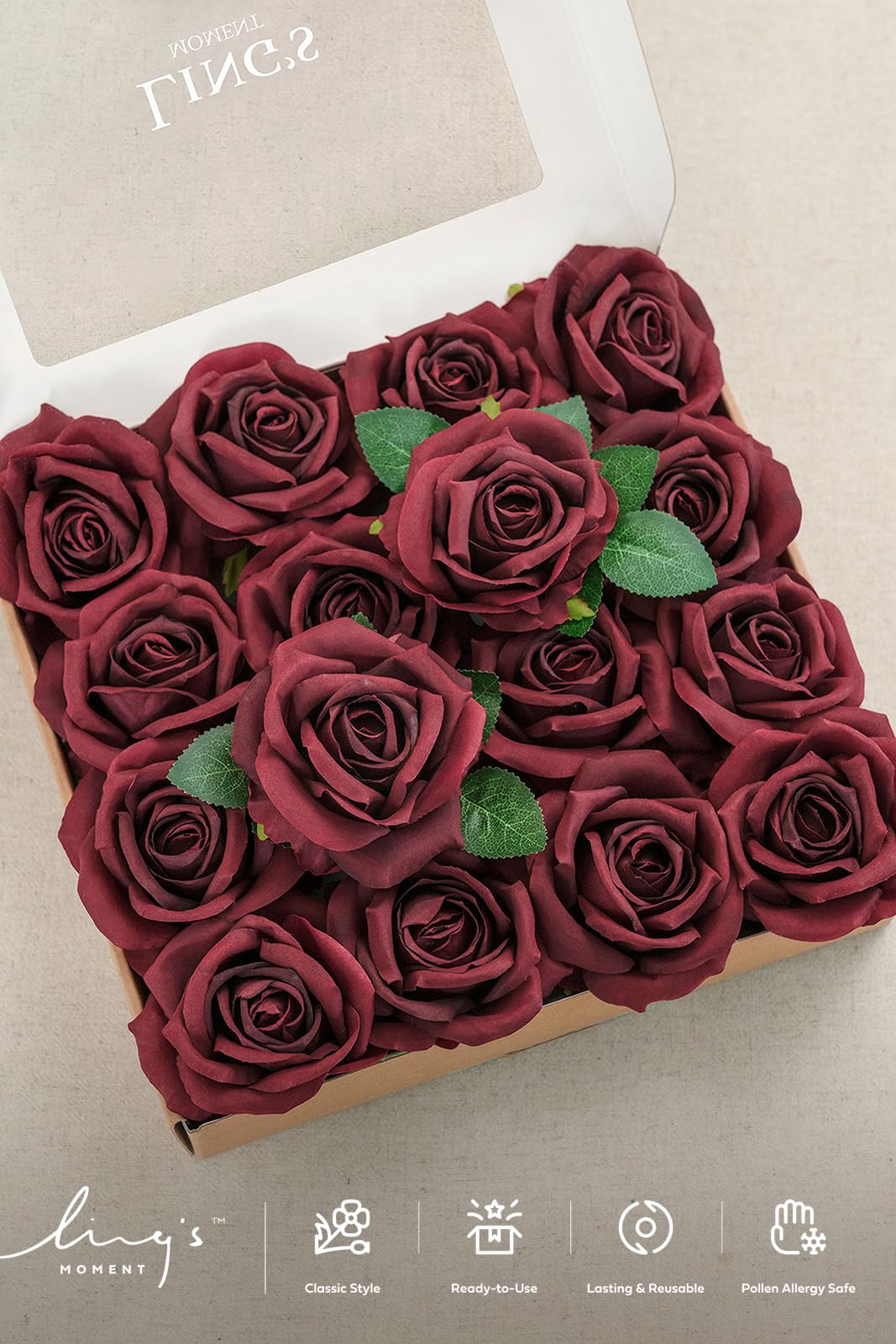 Ling's Moment 16pcs Burgundy Faux Silk Roses for DIY Wedding Bouquets Centerpieces Party Baby Shower Home Decoration - View 9 of 9