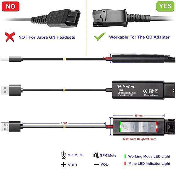 VoiceJoy VoiceJoy QD to USB Adapter Cable with Volume Control & Mute for Plantronics Headsets - View 7 of 8