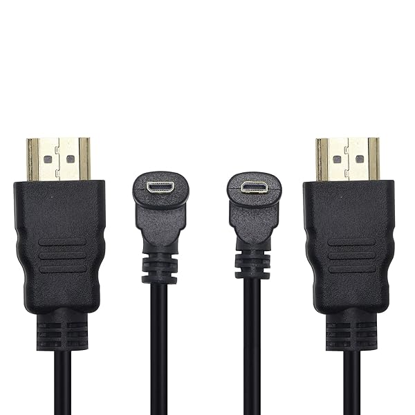 GINTOOYUN Micro HDMI to HDMI Cable Adapter 50CM 90 Degree Angle Micro HDMI Male to HDMI Male Connector Supports 3D 4K 60Hz 1080P Ethernet Audio Return 50cm (2Pack Each of Up Angle and Down Angle)