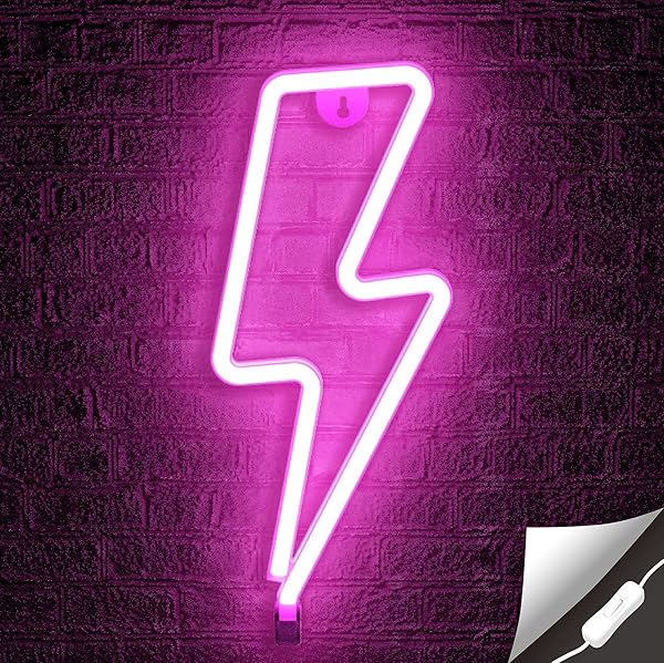 Lumoonosity Shop Lumoonosity Lightning Bolt Neon Sign - USB LED Wall Decor for Bedroom & Gaming Room | On/Off Switch Included