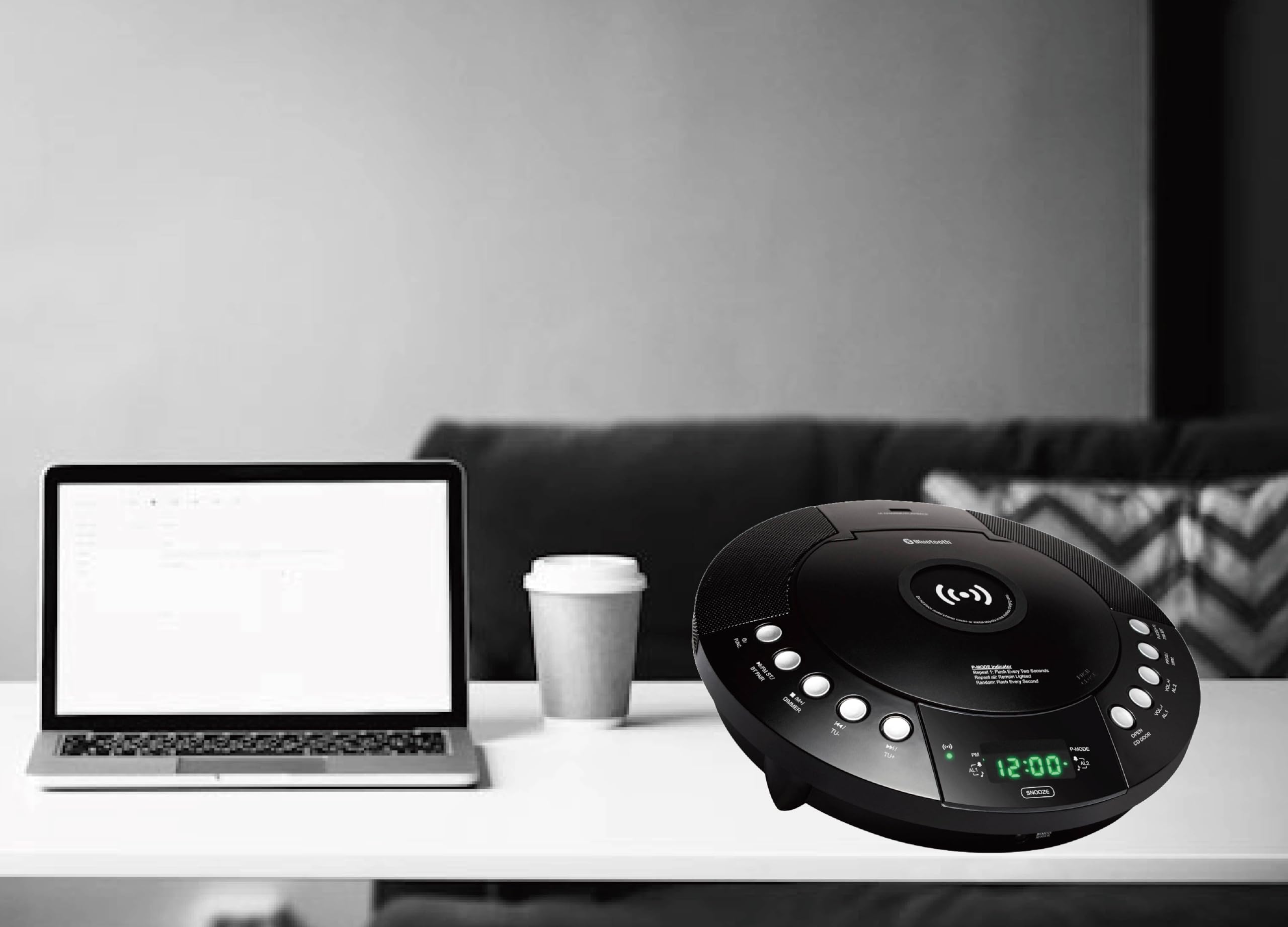 HANNLOMAX HANNLOMAX HX-329CD CD Player with Wireless Charging FM Radio Bluetooth Digital Clock Dual Alarm Green LED Display USB Port Aux-in Remote Control - View 4 of 6