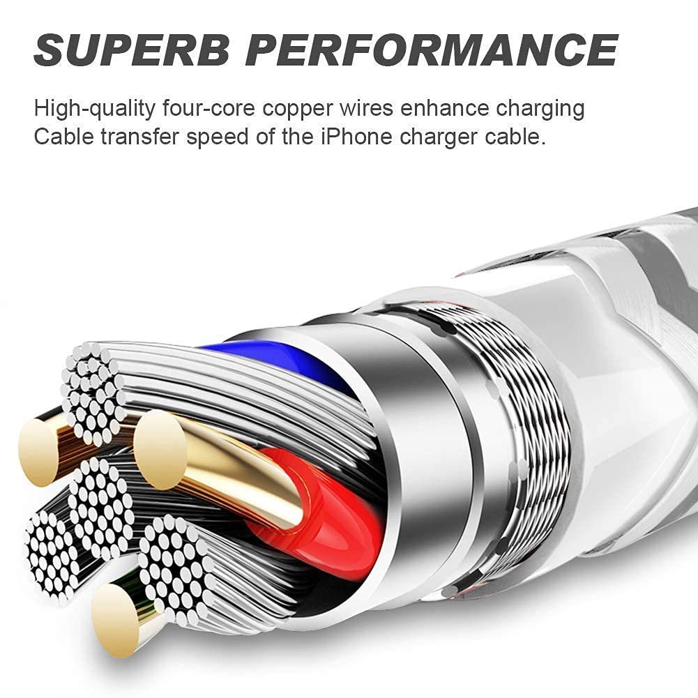 YEFOOT Apple MFi Certified 6 Pack iPhone Charger Lightning Cables 10ft 6ft 3ft Compatible with iPhone 14 13 12 11 Pro Max Silver White - View 3 of 6