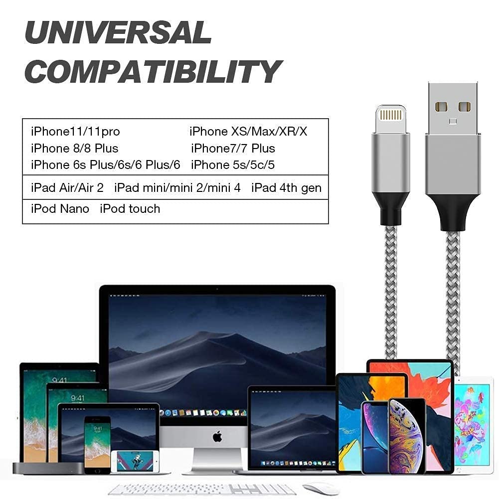 YEFOOT Apple MFi Certified 6 Pack iPhone Charger Lightning Cables 10ft 6ft 3ft Compatible with iPhone 14 13 12 11 Pro Max Silver White - View 6 of 6