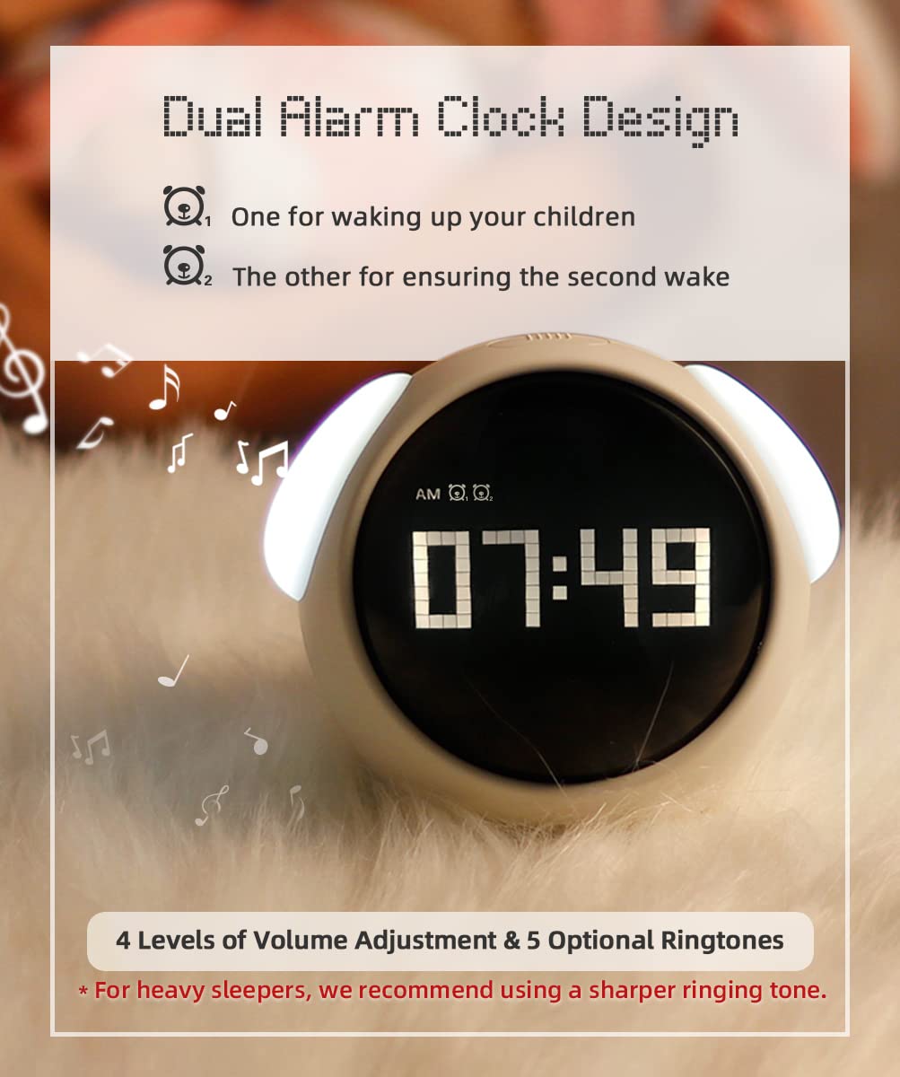 MikoDream MikoDream Kids Alarm Clock with Dual Alarm Adjustable Brightness Night Light Voice Activated Temperature Detection Gift for Children - View 4 of 7