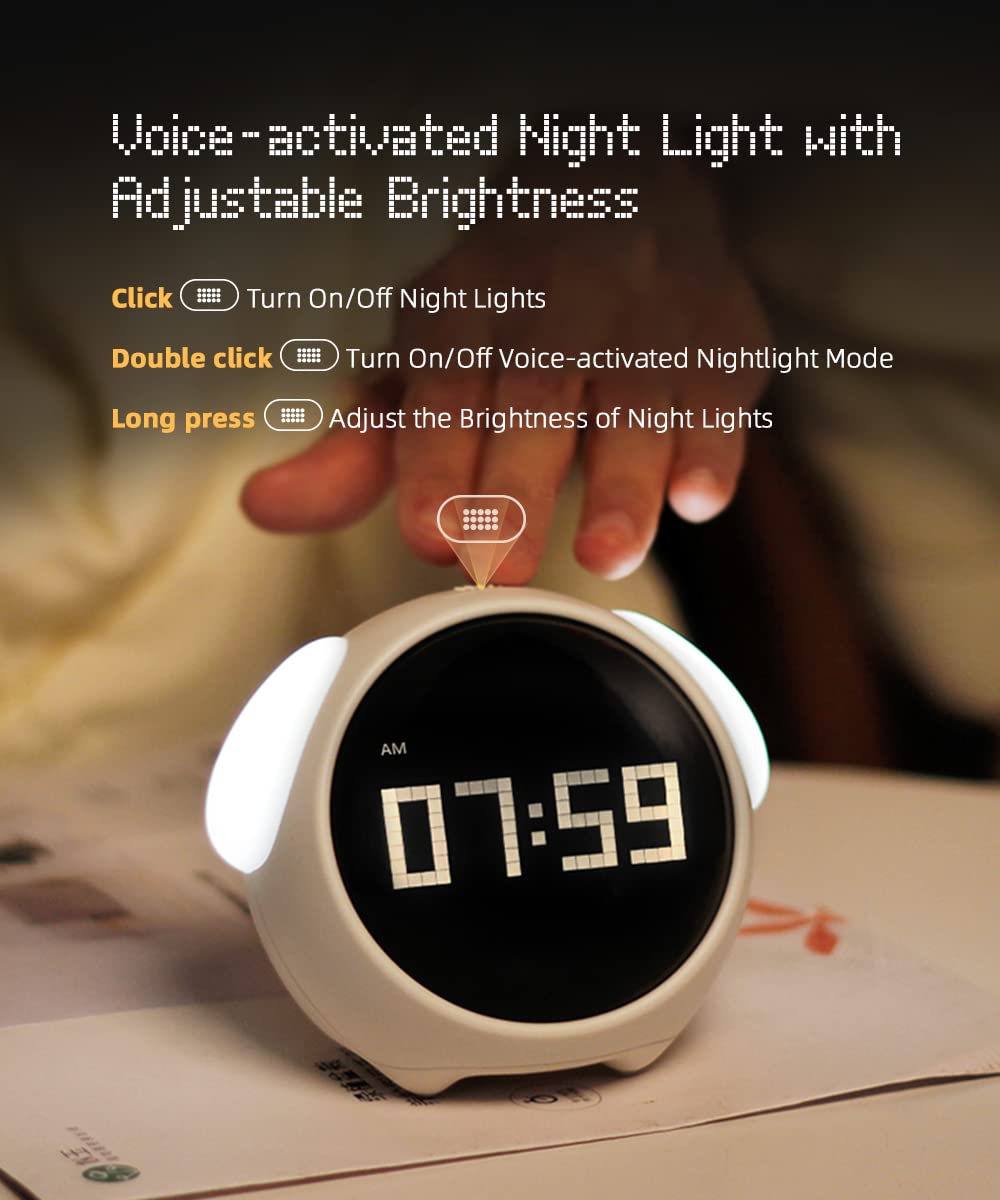MikoDream MikoDream Kids Alarm Clock with Dual Alarm Adjustable Brightness Night Light Voice Activated Temperature Detection Gift for Children - View 5 of 7