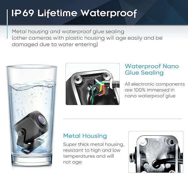 Pixelman PixelMan PMD2A Backup Camera, Upgrade HD Metal 170 Degree Wide Angle Rear View Reversing Camera,Super Night Vision IP69 Waterproof Universal Reverse Rearview Cam for Car Vehicle SUV RV Pickup - View 6 of 11