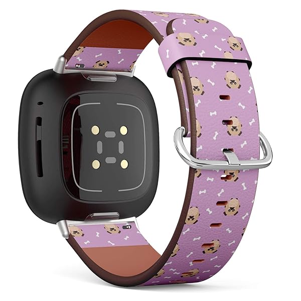 Q-Beans Q-Beans Replacement Leather Watch Band for Fitbit Versa 3 and Sense Pugs Kawaii Dog Design