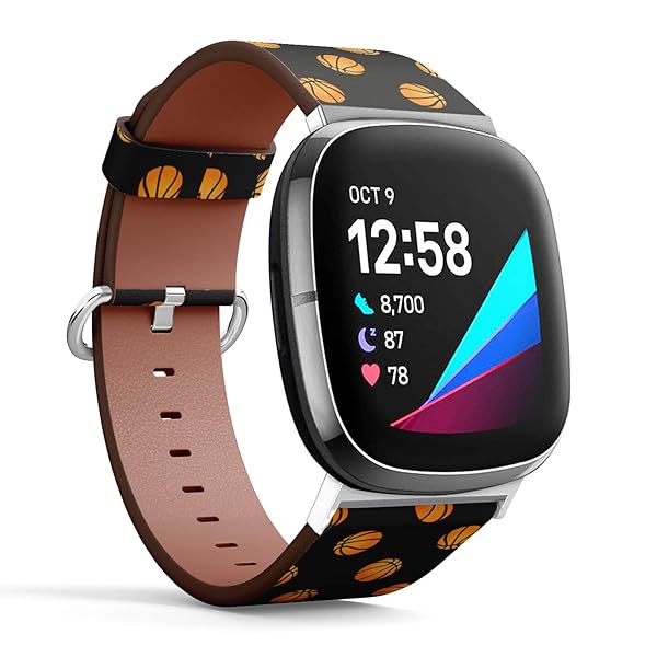 Q-Beans Q-Beans Replacement Leather Watch Band for Fitbit Versa 3 and Sense Stylish Universal Basketballs - View 3 of 3