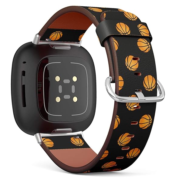 Q-Beans Replacement Leather Watch Band for Fitbit Versa 3 and Sense Stylish Universal Basketballs