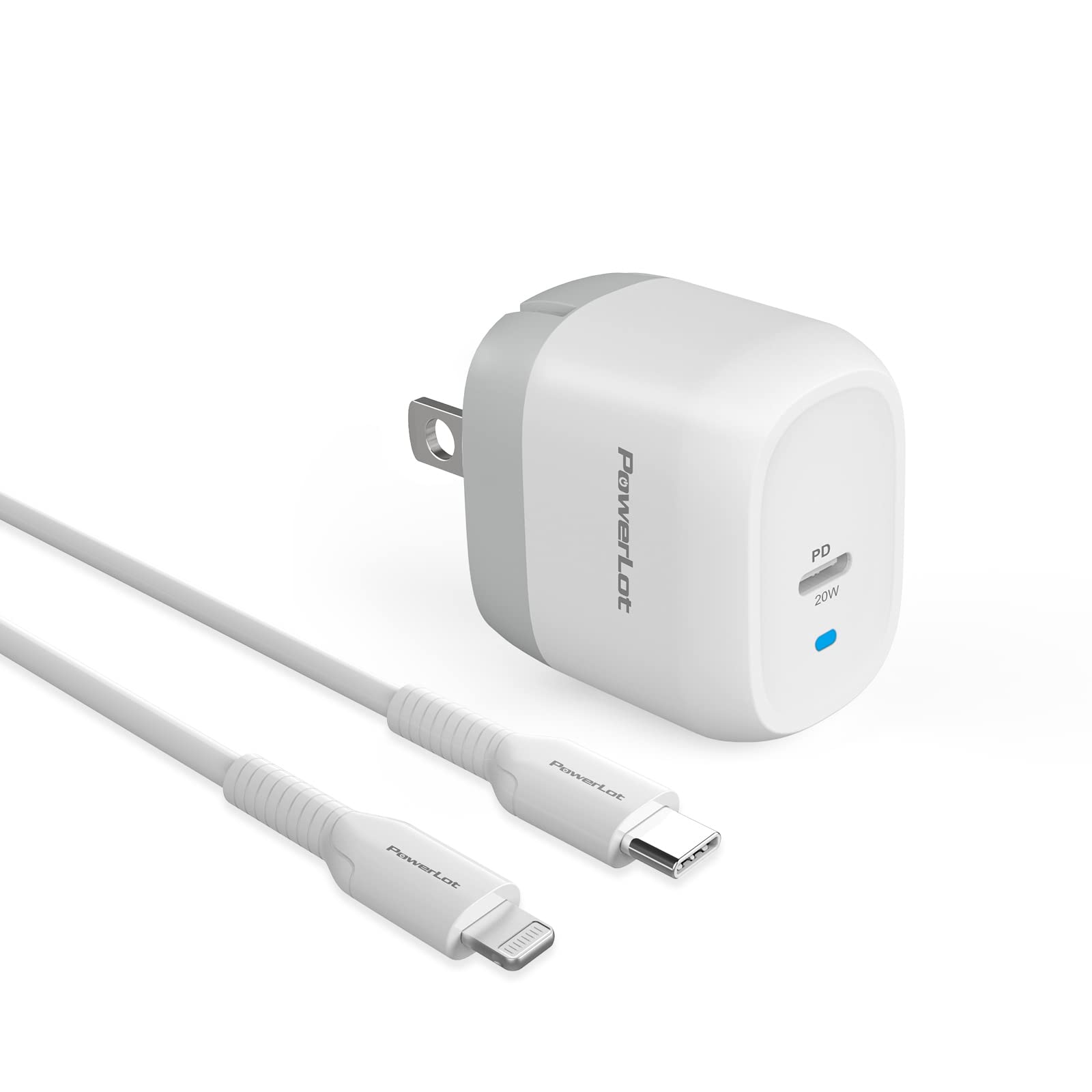 PowerLot PowerLot 20W GaN USB-C Charger & 4ft Lightning Cable for iPhone 15/14/13/12, iPad Pro, AirPods - MFi Certified & Foldable
